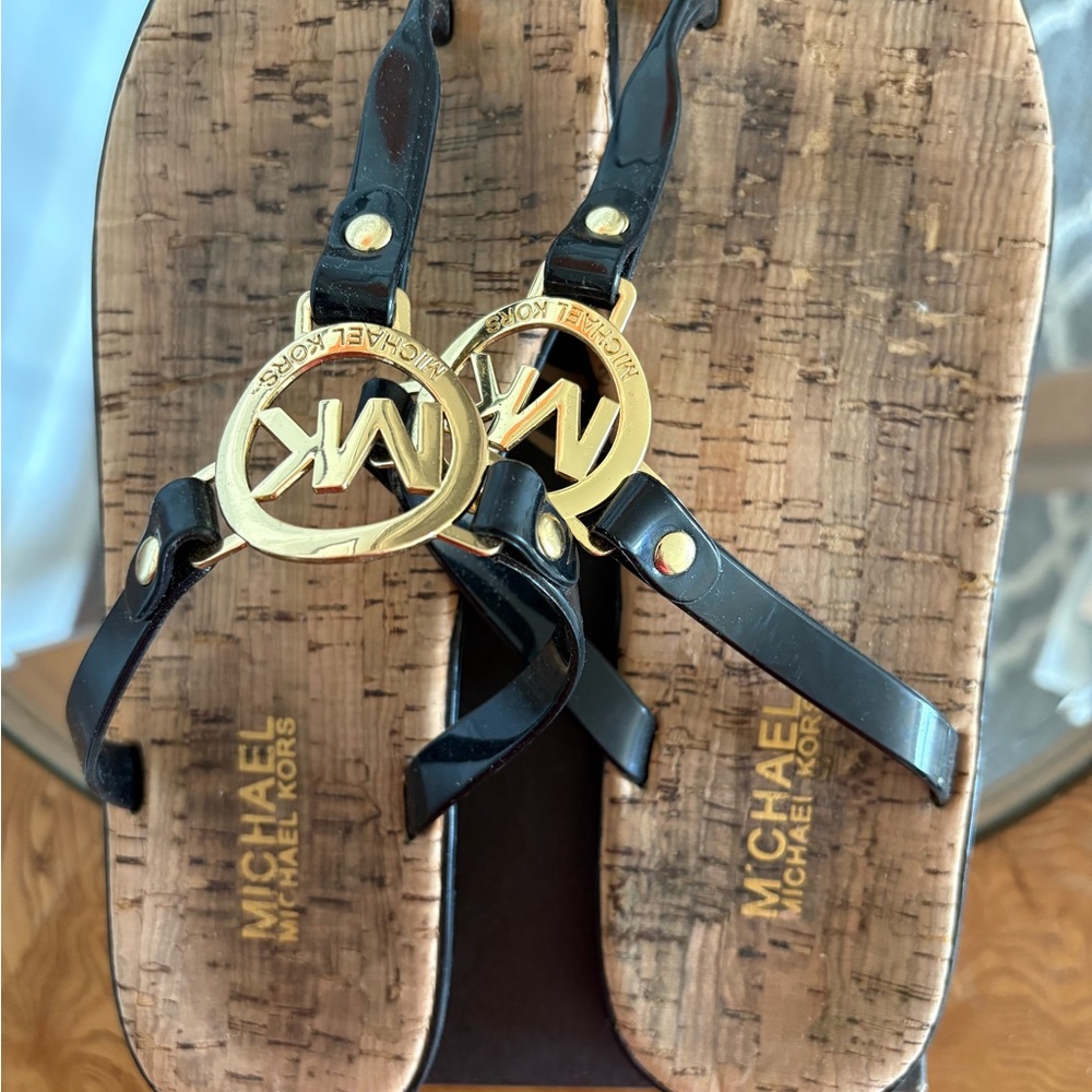 Michael Kors Black and Gold Women's Flip Flops